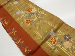 格子に枝垂れ桜模様織出し名古屋帯